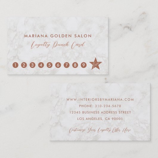 Marble and Roos Gold Loyalty Business Punch Kaart (Voorkant / Achterkant)