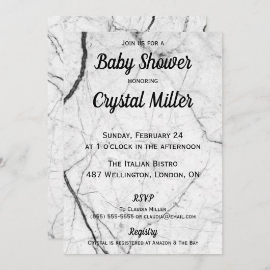 Marble Baby shower Invitation Kaart (Voorkant / Achterkant)