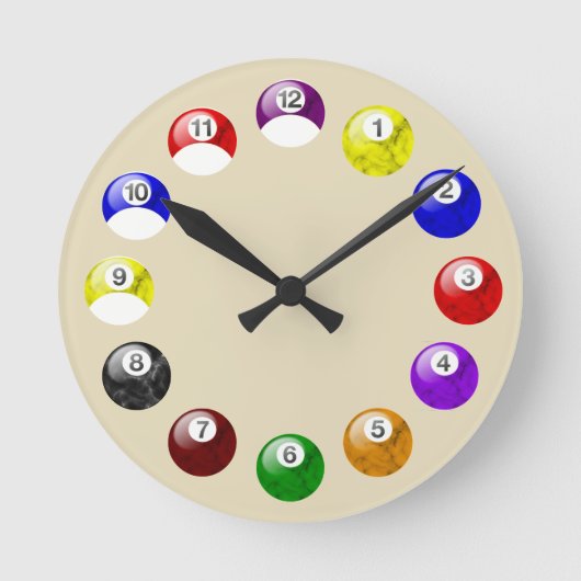 Marble Ball Tan Felt Pool Clock Ronde Klok (Voorkant)