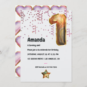 Marble Balloon 1st Birthday Uitnodiging