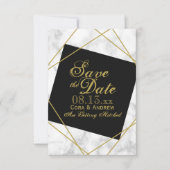 Marble Black en Faux Gold Save the Date Wedding Kaart (Voorkant)