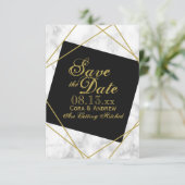 Marble Black en Faux Gold Save the Date Wedding Kaart (Staand voorkant)