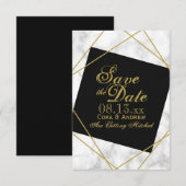 Marble Black en Faux Gold Save the Date Wedding Kaart (Voorkant / Achterkant)