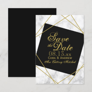 Marble Black en Faux Gold Save the Date Wedding Kaart