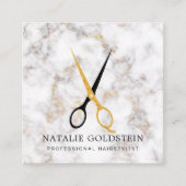 Marble Black en Gold Scissors Haarstylist Vierkante Visitekaartje (Voorkant)