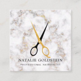 Marble Black en Gold Scissors Haarstylist Vierkante Visitekaartje