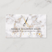 Marble Black en Gold Scissors Salon Loyalty Kaart Visitekaartje (Voorkant)