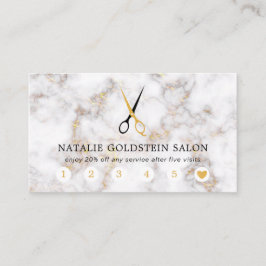 Marble Black en Gold Scissors Salon Loyalty Kaart Visitekaartje