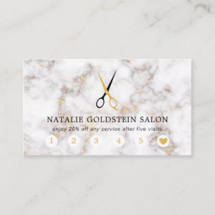 Marble Black en Gold Scissors Salon Loyalty Kaart Visitekaartje