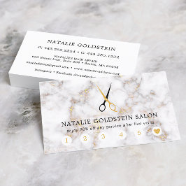 Marble Black en Gold Scissors Salon Loyalty Kaart Visitekaartje