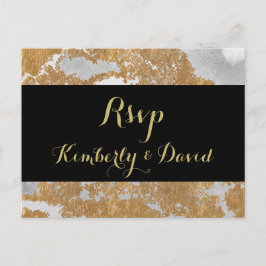 Marble Black en Gold Wedding rsvp Briefkaart