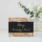 Marble Black en Gold Wedding rsvp Briefkaart (Staand voorkant)