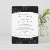 Marble Black Gold Birthday Party Silver Kaart (Staand voorkant)