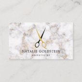 Marble Black Gold Scissors Haarstylist Appointment Visitekaartje (Voorkant)