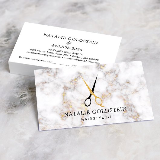 Marble Black Gold Scissors Haarstylist Appointment Visitekaartje