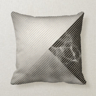 Marble Black Grey Silver Metallic Geometry Stripes Kussen