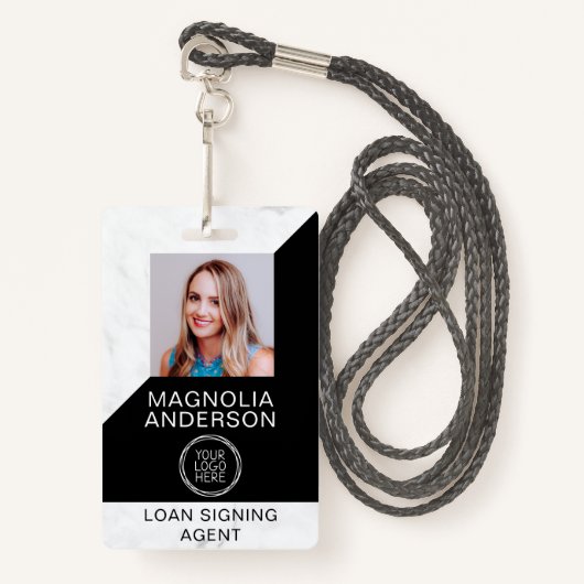 Marble Black Logo Foto mobiel Badge (Voorkant met draagriem)