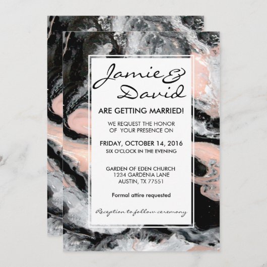 Marble Black White Blush Weddenschap Kaart (Voorkant / Achterkant)