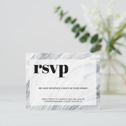 Marble Black White Digital Message RSVP Aankondiging (Staand voorkant)