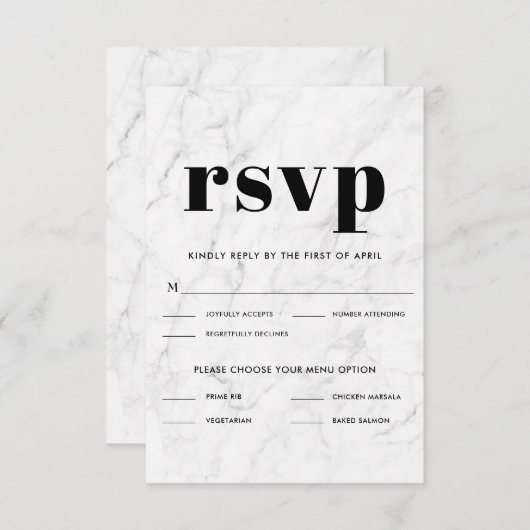 Marble Black & White Elegant Wedding RSVP Response (Voorkant / Achterkant)