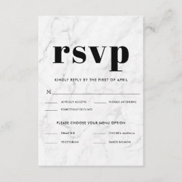 Marble Black & White Elegant Wedding RSVP Response Kaartje