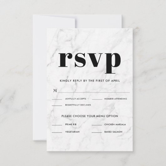 Marble Black & White Elegant Wedding RSVP Response Kaartje (Voorkant)