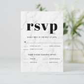Marble Black & White Elegant Wedding RSVP Response Kaartje (Staand voorkant)
