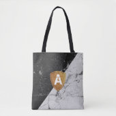 Marble Black White met gepersonaliseerd Monogram T Tote Bag (Voorkant)