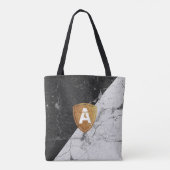 Marble Black White met gepersonaliseerd Monogram T Tote Bag (Achterkant)