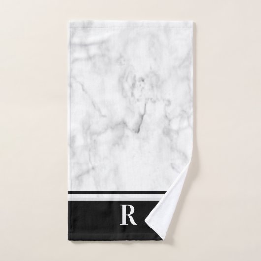 Marble Black White Striped Monogram Initiaal Bad Handdoek (Handdoek)