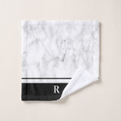 Marble Black White Striped Monogram Initiaal Bad Handdoek (Wasdoekje)