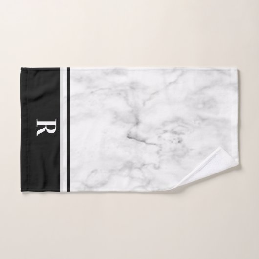 Marble Black White Striped Monogram Initiaal Bad Handdoek (Handdoek)