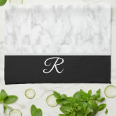 Marble Black White Style Monogram op maat Theedoek (Gevouwen)