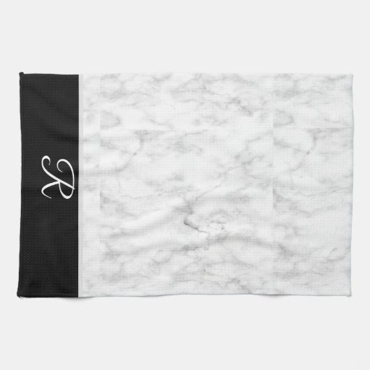 Marble Black White Style Monogram op maat Theedoek (Horizontaal)