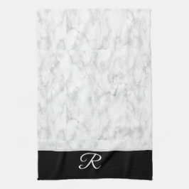 Marble Black White Style Monogram op maat Theedoek