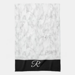Marble Black White Style Monogram op maat Theedoek