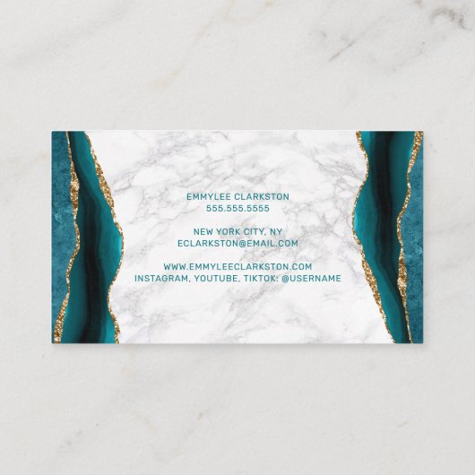 Marble Blauwgroen Gold Agate Visitekaartje (Achterkant)