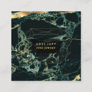 Marble Blauwgroen Green+Faux Gold Gemstone Facet Vierkante Visitekaartje