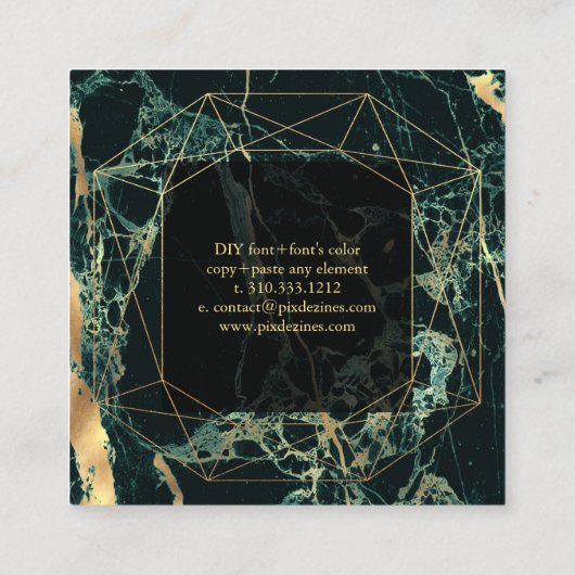 Marble Blauwgroen Green+Faux Gold Gemstone Facet Vierkante Visitekaartje (Achterkant)