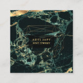 Marble Blauwgroen Green+Faux Gold Gemstone Facet Vierkante Visitekaartje (Voorkant)