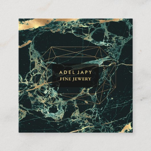Marble Blauwgroen Green+Faux Gold Gemstone Facet Vierkante Visitekaartje (Voorkant)