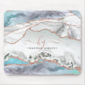 Marble Blauwgroen Roos Gold Glitter Script Monogra Muismat (Voorkant)