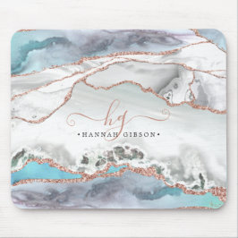 Marble Blauwgroen Roos Gold Glitter Script Monogra Muismat