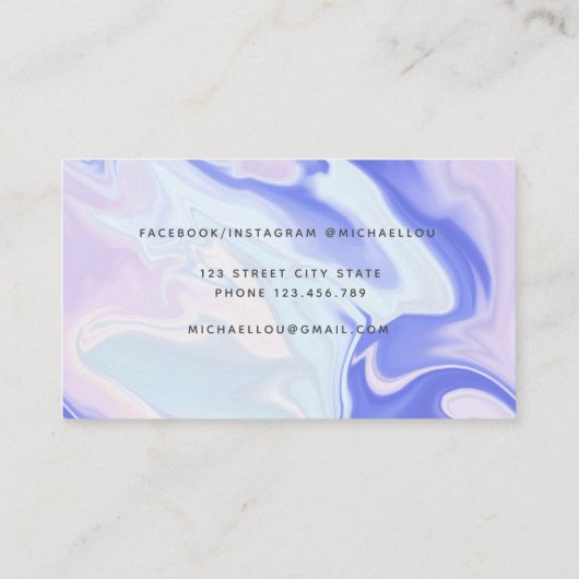 Marble Blue Lavander Luxury Iridescent Visitekaartje (Achterkant)