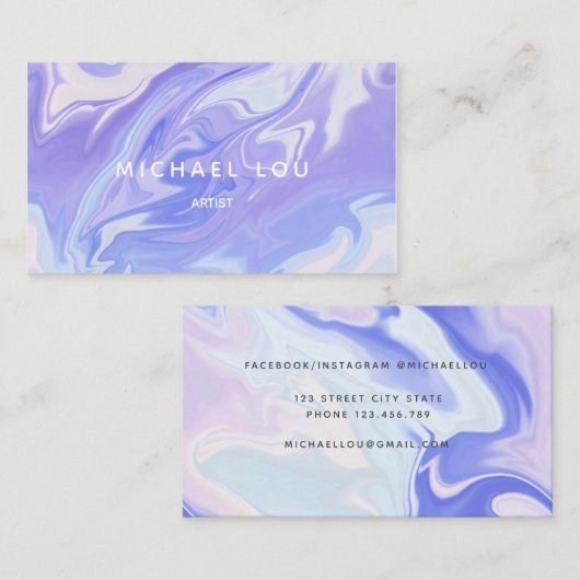 Marble Blue Lavander Luxury Iridescent Visitekaartje (Voorkant / Achterkant)