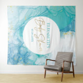 Marble blue mint baby shower modern backdrop wandkleed (In Situ (horizontaal))