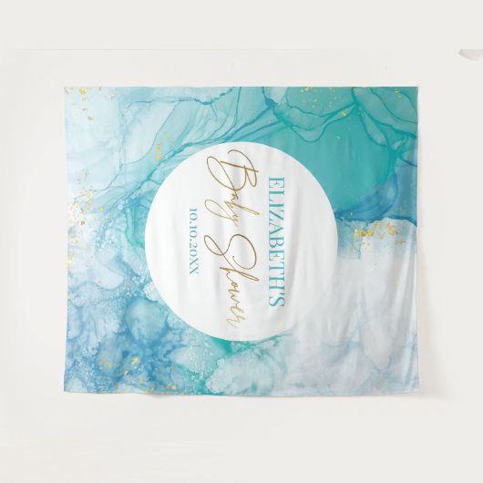 Marble blue mint baby shower modern backdrop wandkleed (Voorkant (horizontaal))