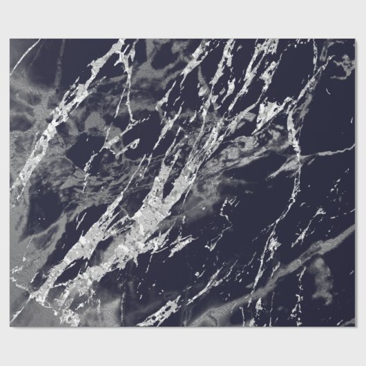Marble Blue Navy Silver Gray Strokes Stone VIP Cadeaupapier (Vlak)