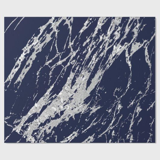 Marble Blue Navy Silver Grey Strokes Abstract VIP Cadeaupapier (Vlak)
