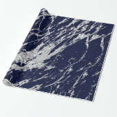 Marble Blue Navy Silver Grey Strokes Abstract VIP Cadeaupapier (Uitgerold)
